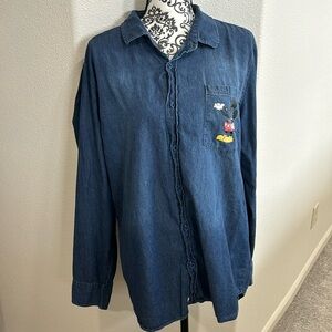 Mickey Mouse and Pluto Woven Chambray Shirt for Men by Our Universe Size Lg